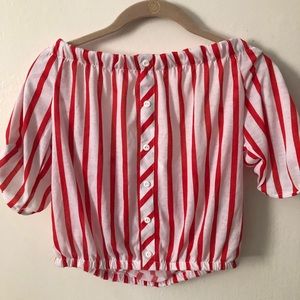 Red & White Off The Shoulder Shirt